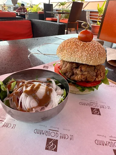 Gourmet burger served at Caffe Gourmand in Bujumbura